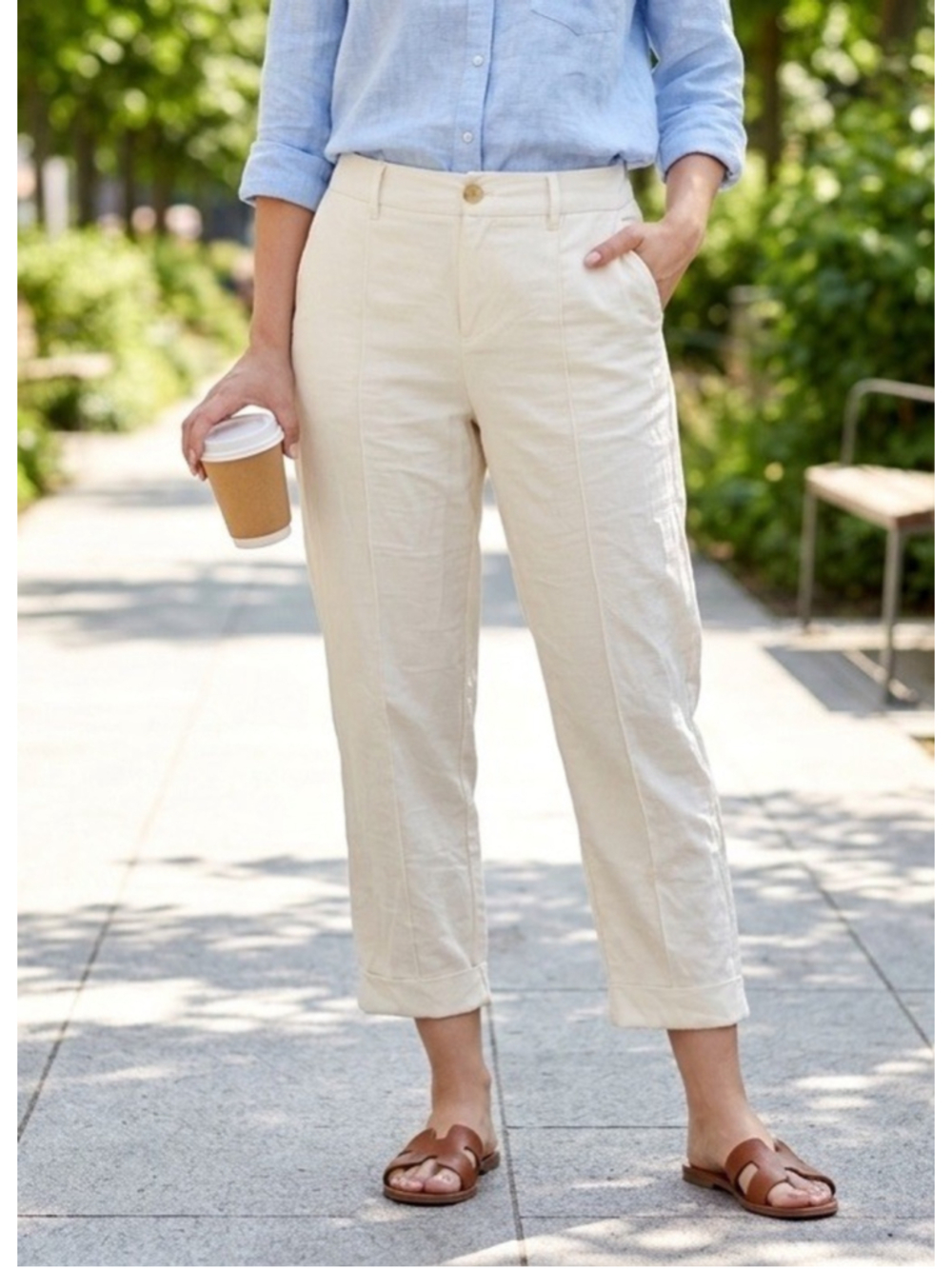 A New Day High Rise Pintuck Seam Crop Cuff Pants 12 Women Ivory Tailored Preppy